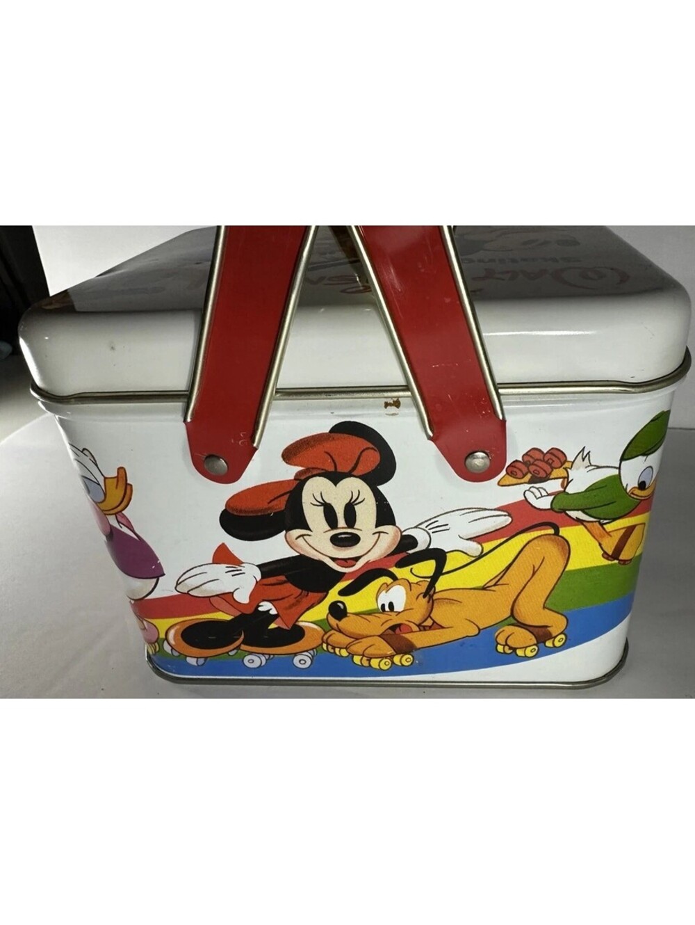 VINTAGE WALT DISNEY MICKEY MOUSE SKATING PARTY TIN LUNCH BOX